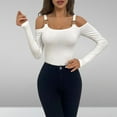 thumbnail image 2 of BLVB Going out Tops for Women Long Sleeve Cold Shoulder Slim T Shirts Trendy Square Neck Blouses Club Nightout Shirt, 2 of 3