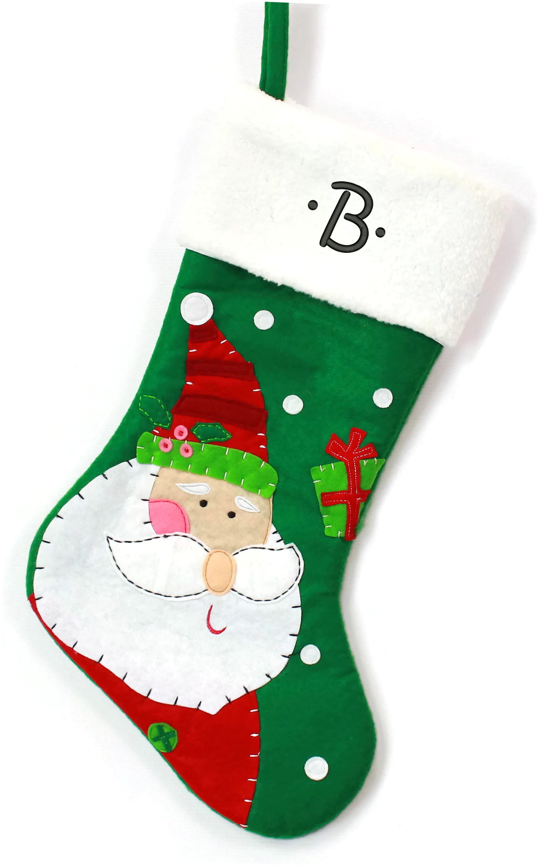 Monogrammed Christmas Stocking, Green Santa