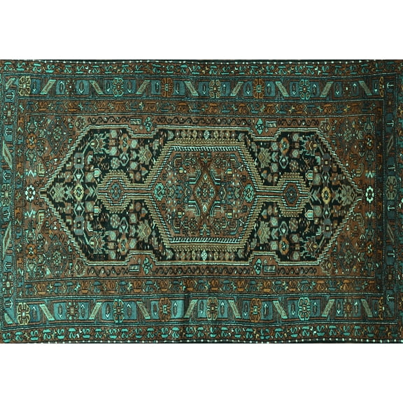 Ahgly Company Machine Washable Indoor Rectangle Persian Turquoise Blue Traditional Area Rugs, 5' x 7'