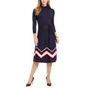 Vince Camuto Women's Mock-Neck Belted Dress Navy Size Medium