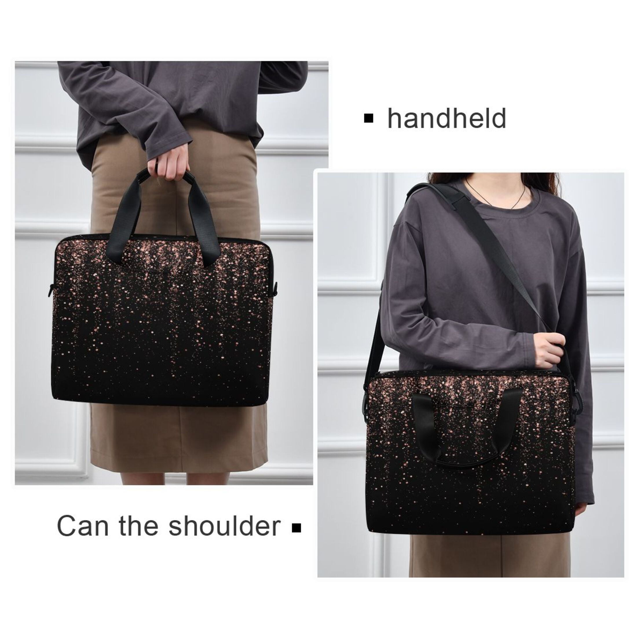 16" Laptop Tote Bag Laptop Sleeve Case Computer Briefcase for Work & Travel Rose Gold Glitter