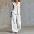 thumbnail image 2 of Busydd Womens Two Piece Sets Sleeveless V Neck Button Tanks and Loose Wide Leg Pants Solid Color Womens Lounge Set XL, 2 of 9