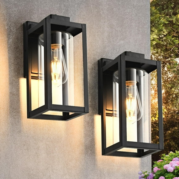 SIONLOM Outdoor Wall Lantern Exterior Lights for House,Outdoor Wall Sconce Clear Glass Waterproof Porch Light Patio Light Modern Matte Black Front Lighting for