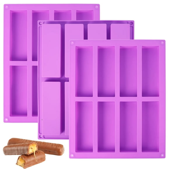 3 Moules à Granola en Silicone, Moules à Barres Énergétiques Rectangulaires 8 Cavités, Moules à Céréales pour Ganache, Barre de Chocolat, Truffes, Cheesecake