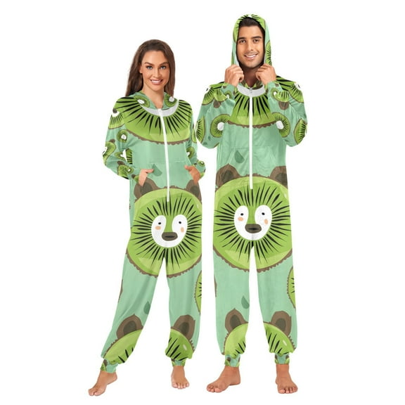 Bear Kiwi Slices Adult Onesie Pajamas Slim Fit Christmas One Piece Suit Pjs for Women and Men Hooded Zipper