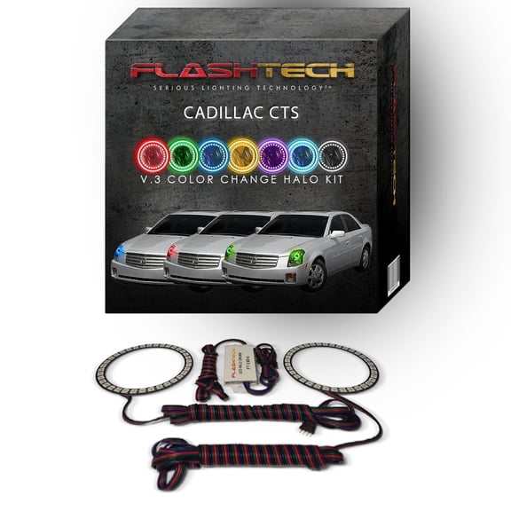 Flashtech RGB Multi Color Changing LED Halo Ring kit for 2003-2007 Cadillac CTS Headlights