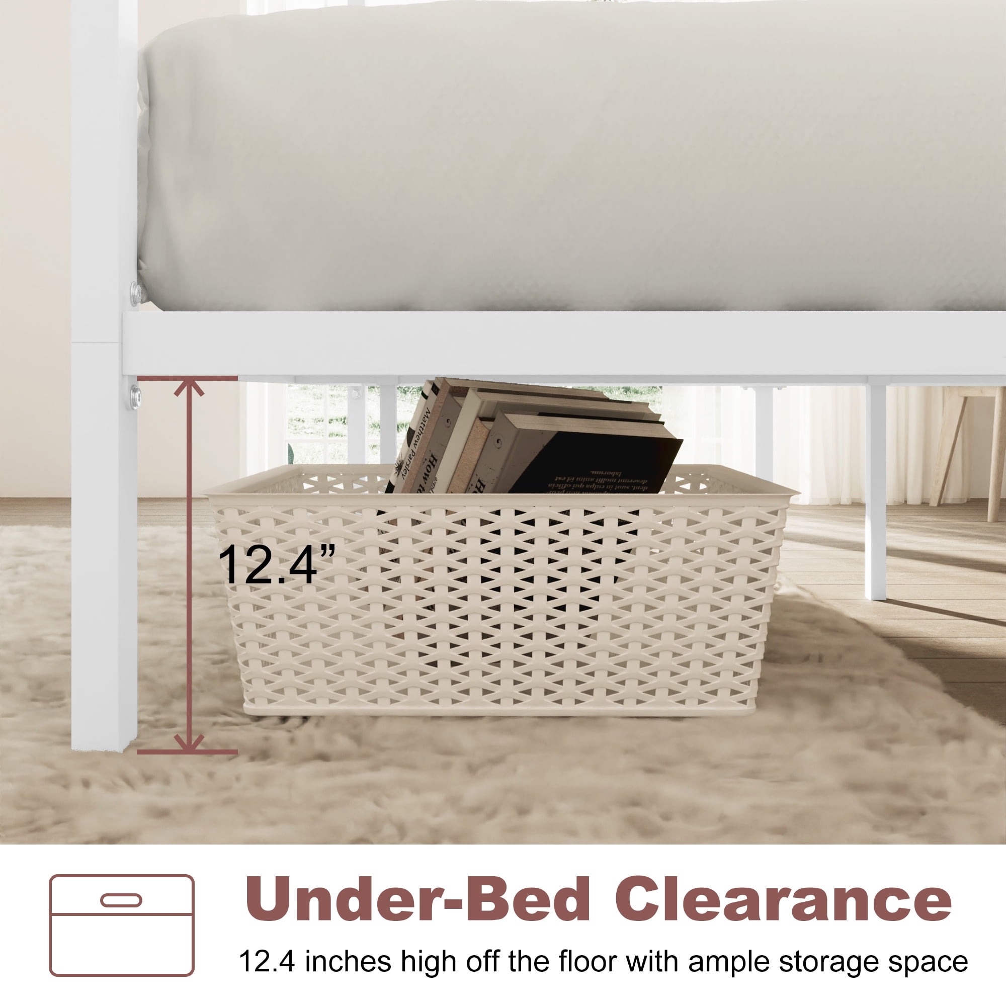 Merrland Full Size Bed Frame, Canopy Platform Bed with Metal Headboard, No Box Spring Needed, White