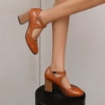 thumbnail image 5 of SACFOF Chunky Heel Ankle Strap Pumps for Women Closed Round Toe Comfortable 3 Inches Low Heel Mary Janes Leather Dress Shoes Office Working Party Event Prom Business, 5 of 6
