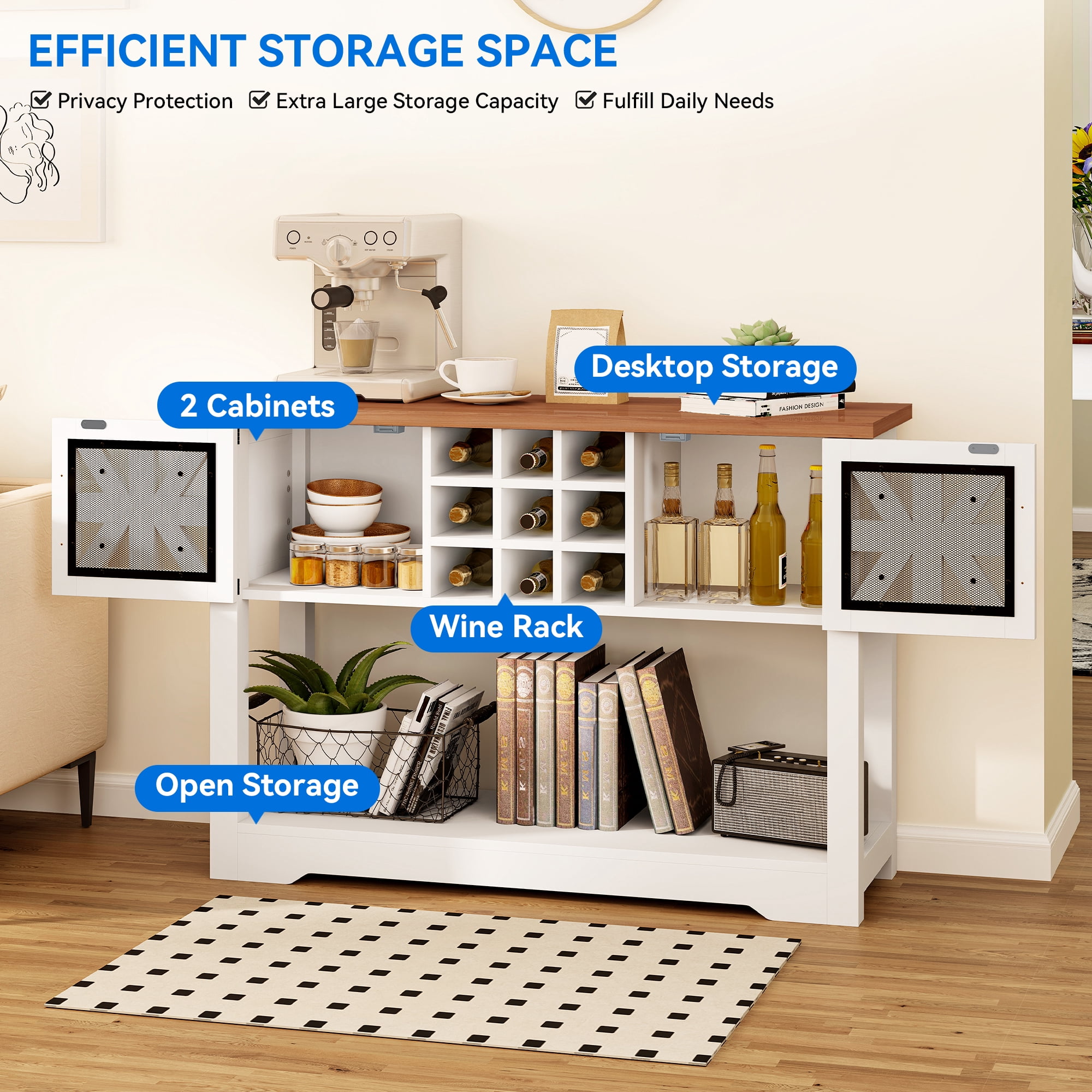 Uforic Farmhouse Buffet Table Kitchen Cabinet, Buffet Cabinet Sideboard Storage Cabinet, White