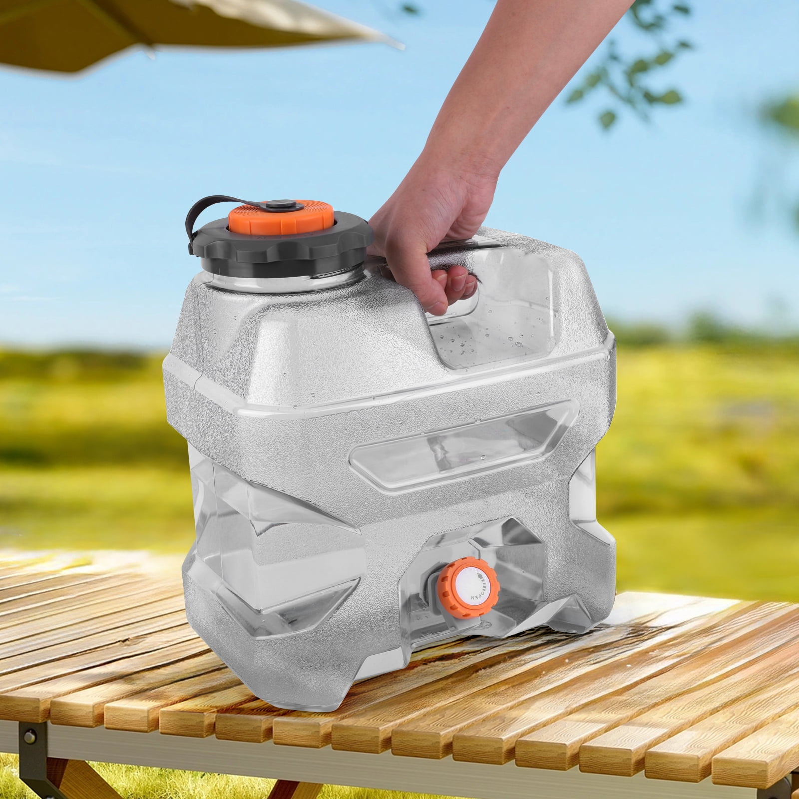 HUISZJ 3.2Gal Water Tank, Transparent Gray Water Jug, Emergency Portable Water Container for Outdoor Hiking Camping