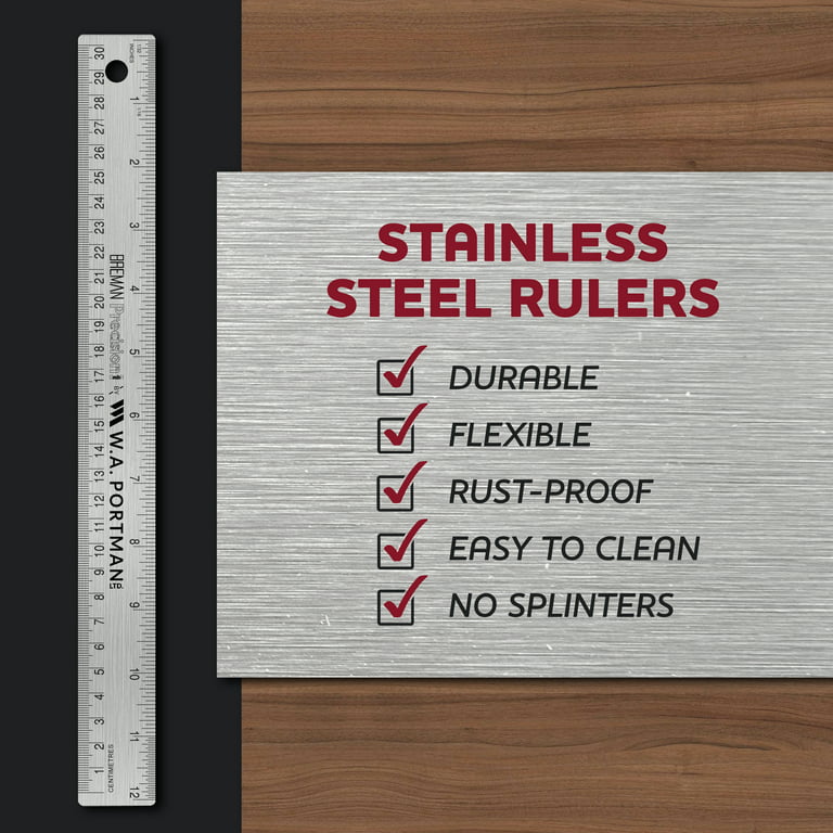 Breman Precision Stainless Steel Ruler, 12-inch Cork Back Ruler 2-Pack 