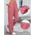 thumbnail image 5 of Aivtalk Womens Lounge Pajama Pants Cotton Striped Gingham Pj Bottoms Casual Elastic Waist Plaid Y2K Beach VacationTrousers with Pockets Red L, 5 of 7