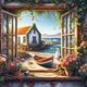 thumbnail image 1 of 5D DIY Full Drill Round Painting Window View Del Arte 40x40cm, 1 of 9