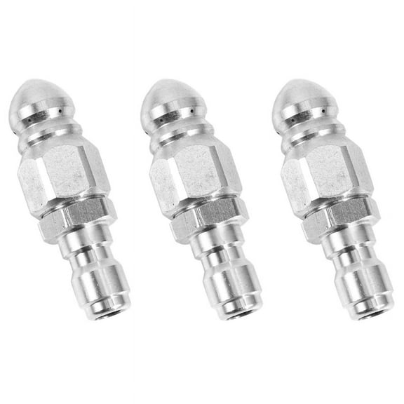 3PCS 1/4 Inch 5000 PSI Sewer Jetter Nozzle Pressure Drain Jetter Hose Nozzle for 1/4 Pressure Washer Quick Connector,3 x Sewer jetter nozzle,Silver