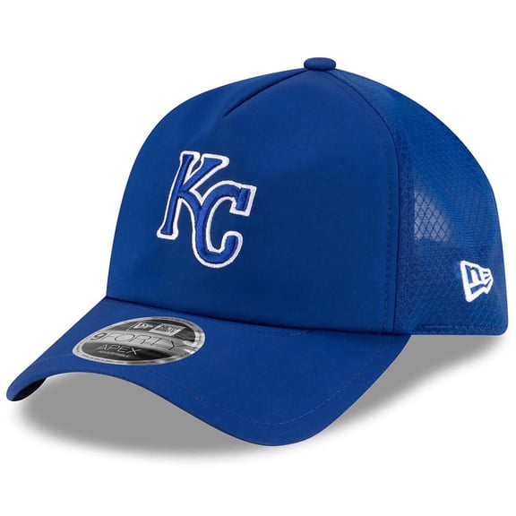 Men's New Era Royal Kansas City Royals 2026 Batting Practice Apex 9FORTY Adjustable Trucker Hat