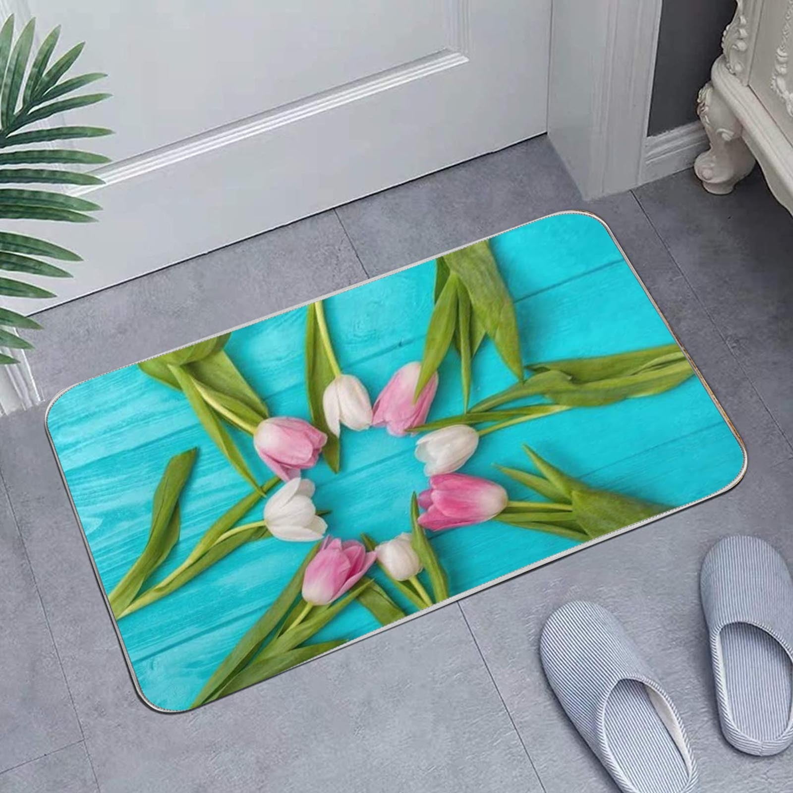Ybomd,2PCSpring Flowers Front Doormats Non-Slip Welcome Mat,Mother's Day Decoration Door Ma,Kitchen Rugs Outdoor Indoor Entry Rug for Kitchen Bedroom Porch Bathroom