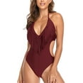 thumbnail image 2 of Lucakuins Bikini de verano de una pieza para mujer, sin mangas, cuello en V, cuello colgante, borlas, natación, verano, playa, traje de baño Lucakuins moda, 2 of 9