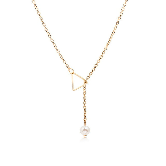 Braveheart Women Chain Choker Chunky Statement Necklace Triangle Pearl Pendant Adjustable