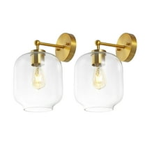 SAFAVIEH Edie LED Brass Gold Iron Wall Sconce with Clear Glass Shade, Set of 2