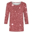 thumbnail image 5 of UVEASISHA 3/4 Length Sleeve Womens Tunic Blouse Casual Sequin Sparkly Tee Tops Trendy Party Clubwear Tops Pink XXL, 5 of 6
