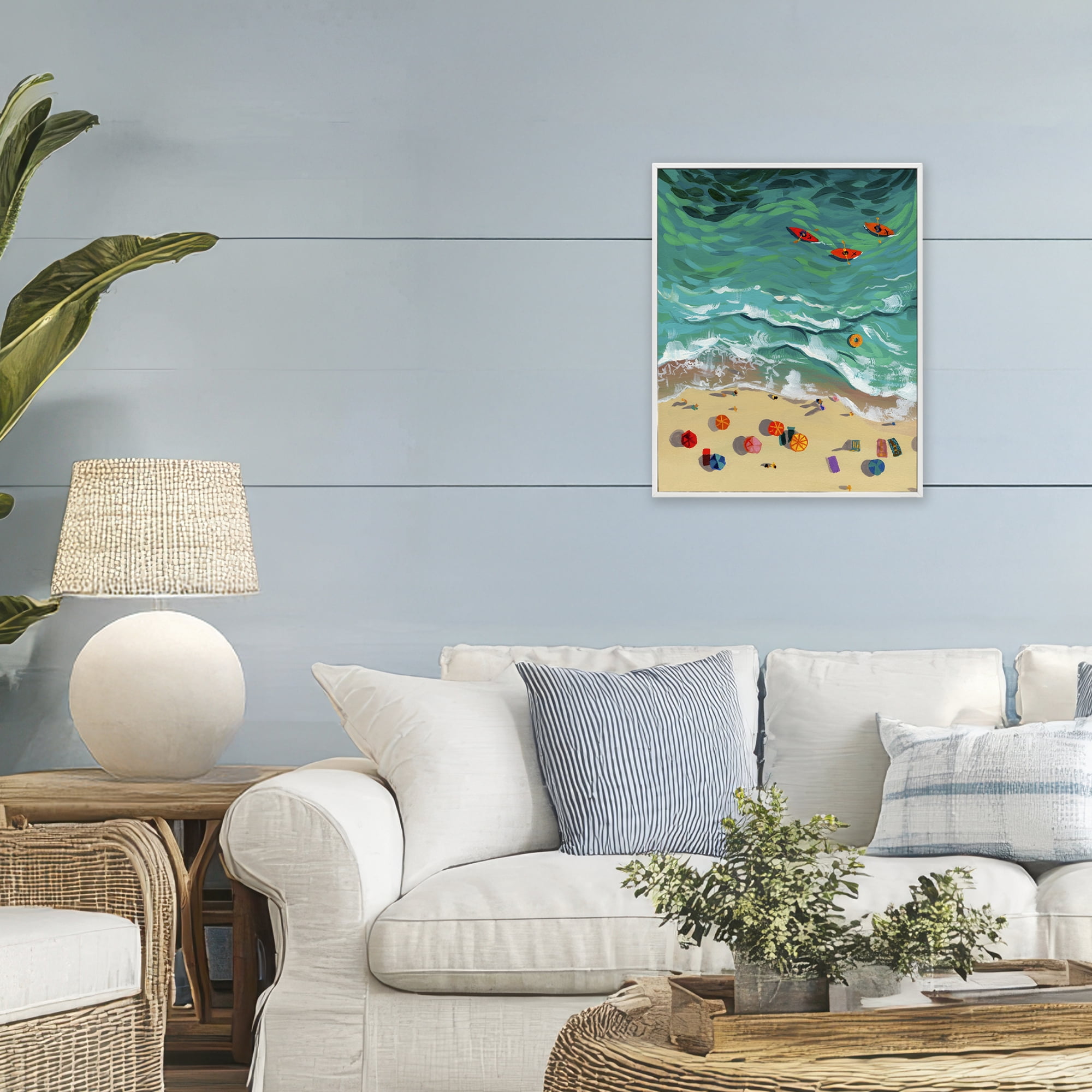 Stupell Industries Three Kayaks in Turquoise Waves White Framed Giclee Art, design by Brook Page