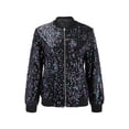thumbnail image 2 of BOOMILK Women Shiny Sequin Jacket Plus Size Varsity Jackets Long Sleeve Zip Up Party Bomber Coat, 2 of 8