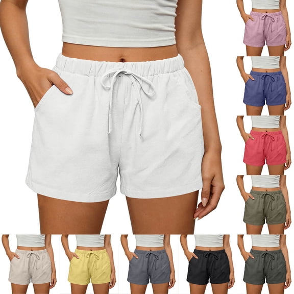 Women's Summer Shorts Elastic Waist Wide Leg Casual Shorts Womens Soft Athletic Lounge Sweat Shorts with Pockets Drawstring Workout Shorts