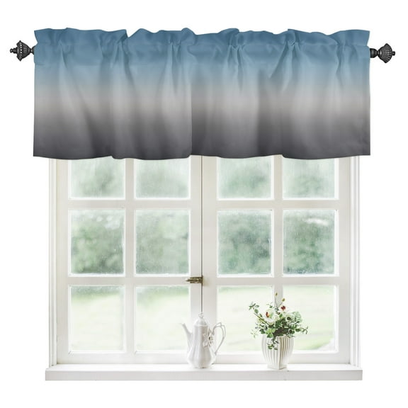 Gradient Blue Grey Abstract Art Kitchen Valances for Windows 42x18 Inch Kitchen Curtains Valances Rod Pocket Bathroom Window Valances for Window Treatment Decor