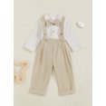 thumbnail image 2 of FEORJGP Toddler Baby Boy Gentleman Outfits 0-24M Infant Classic Stripe Long Sleeve Shirts Bodysuits Lapel Neck Rompers with Suspender Pants and Bow TiFashion Formal 3 Pcs Daily Set for Party, 2 of 7