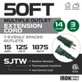 thumbnail image 2 of Iron Forge Cable 50 ft Heavy Duty Outdoor Extension Cord with 7 Evenly Spaced Power Outlets, 14/3 Weatherproof with Multiple Outlets, 15 AMP Green, 2 of 7