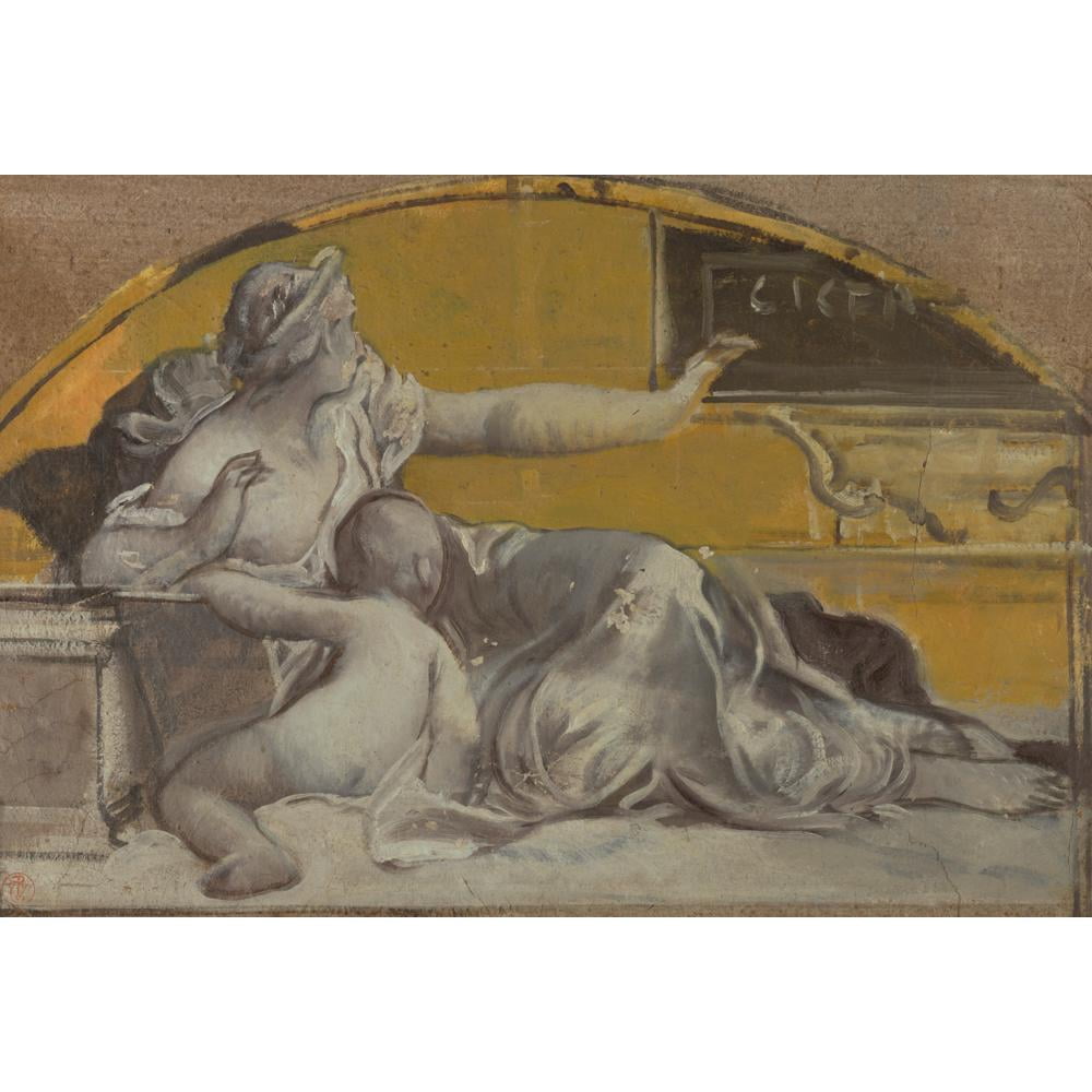 Pierre-Victor Galland 18x14 Black Modern Framed Museum Art Print Titled - Study for Tympanum in Honor of Cicero (Late 19th Century)
