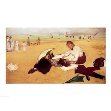 Beach Scene - Little Girl Having Her Hair Combed by Her Nanny Poster Print by Edgar Degas - 36 x 24 in. - Large