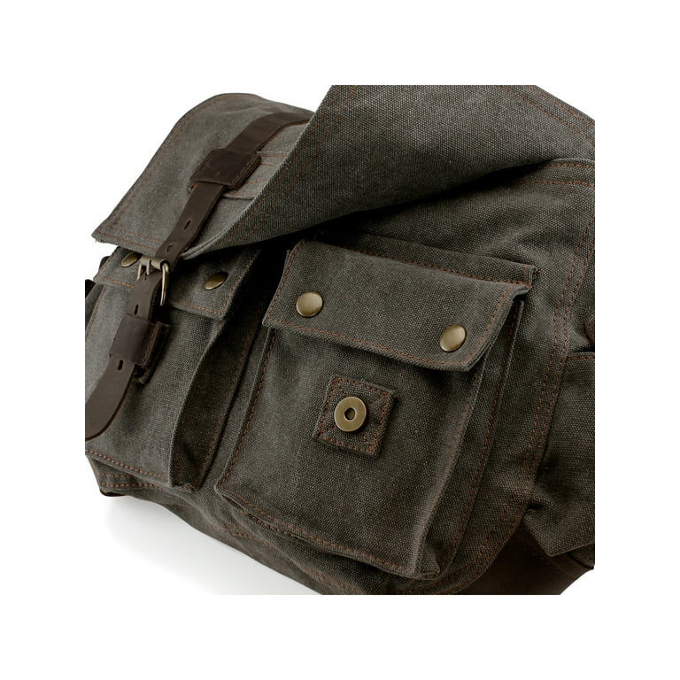 Men's Vintage Canvas and Leather Satchel School Military Shoulder Bag  Messenger - Gray 