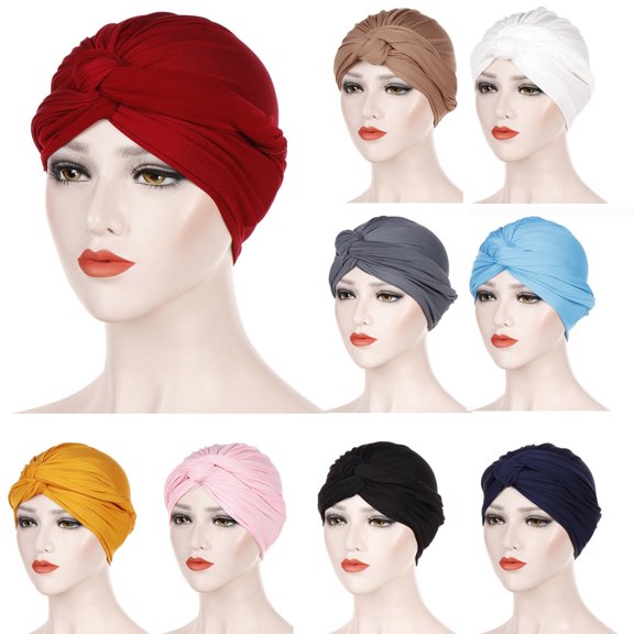Black Cancer Headwear Polyester Twist Headscarf Pre-Tied Double Twisted Braids Wrap Hat Chemo Cancer Cap One Size