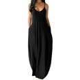thumbnail image 3 of Women Pocket Long Dress Sexy V-Neck Sleeveless Loose Casual Dresses Summer Spaghetti Strap Solid Color Beach Maxi Dress S-5XL, 3 of 6