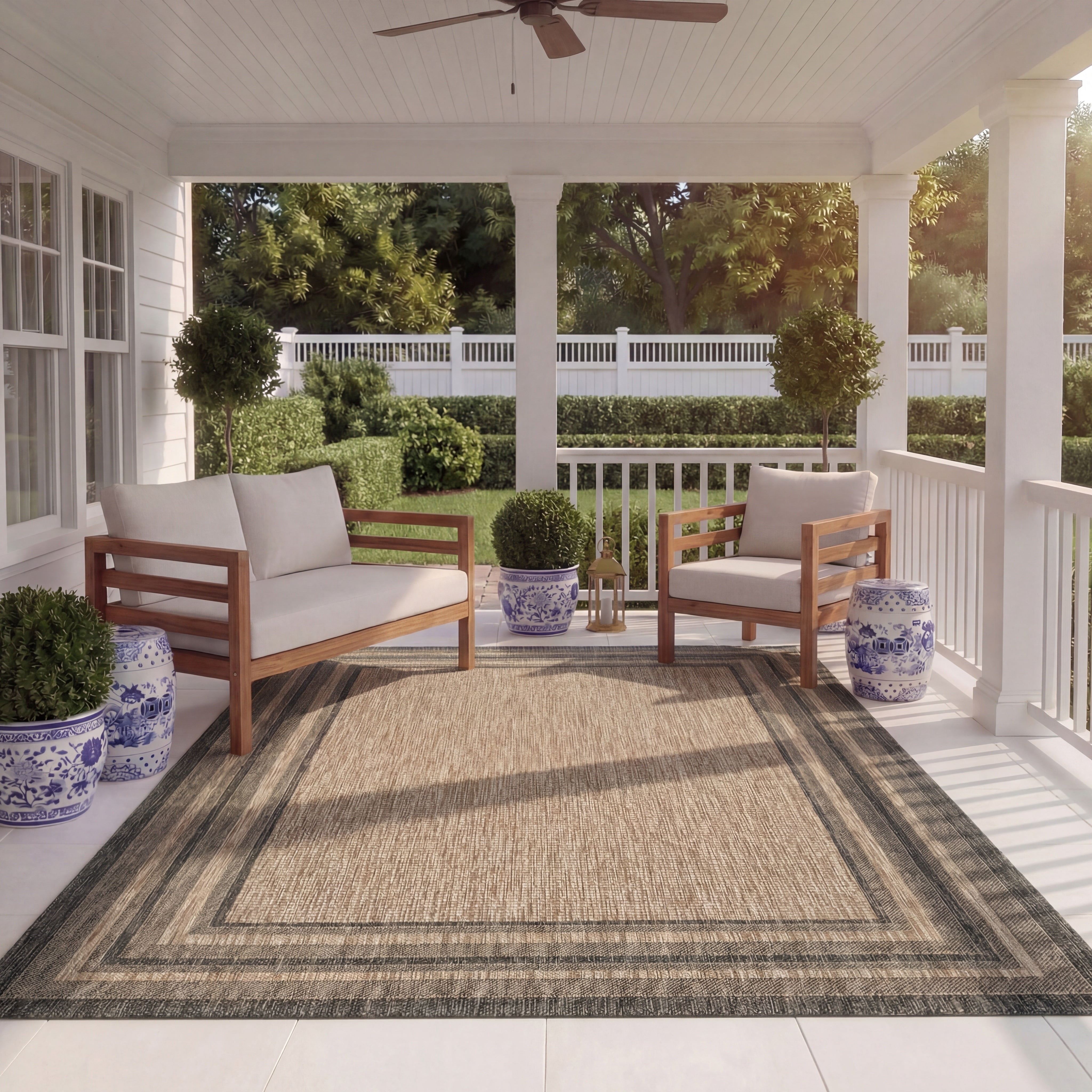 Safavieh Courtyard Ercan Bordered Indoor/Outdoor Area Rug, Natural/Black, 8' x 11'