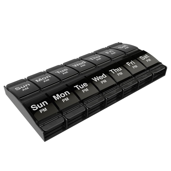 Ezy Dose Push Button (7-Day) Pill Planner, AM/PM, Large Compartments, Black
