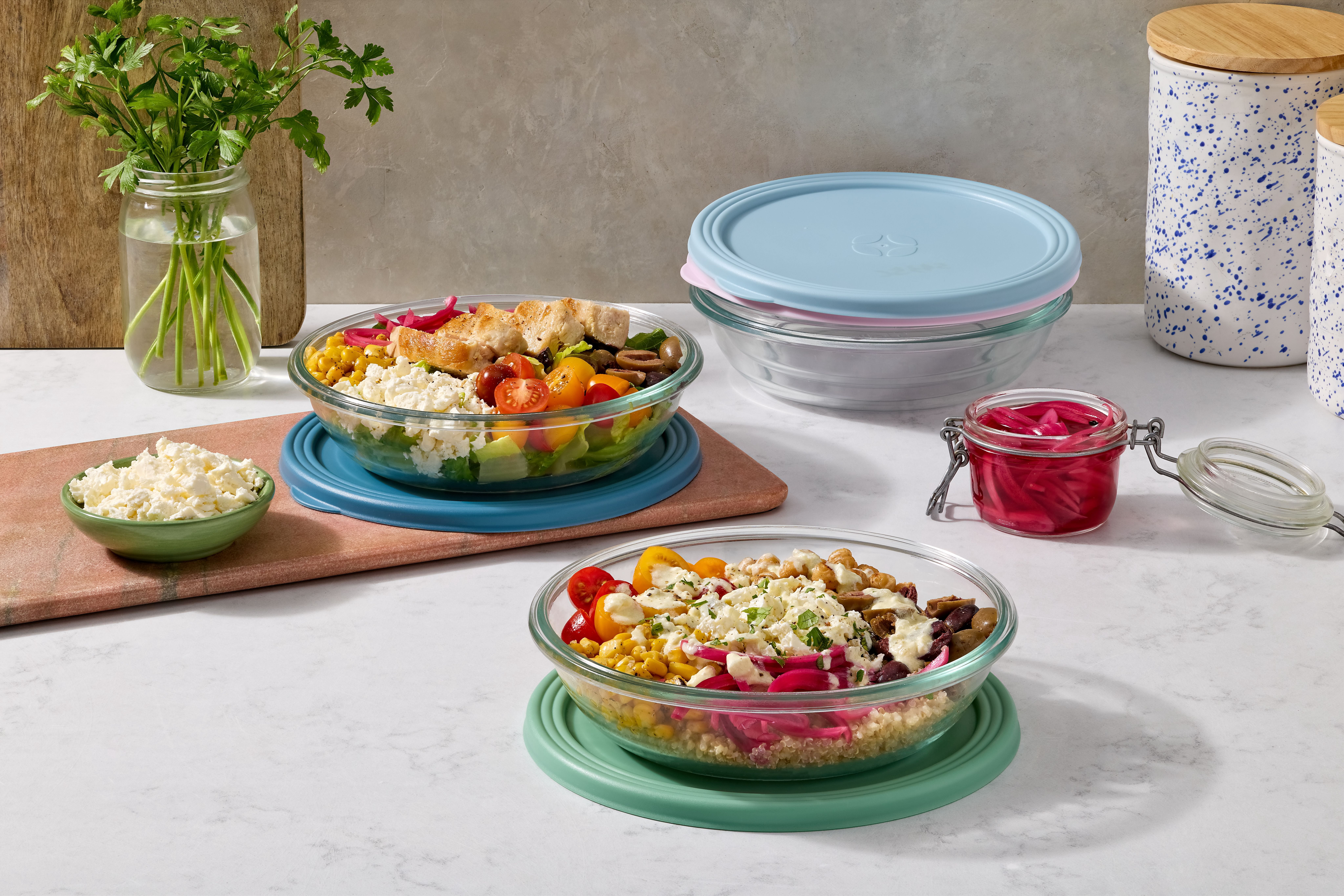 Ello Everyday 4.5 Cup 8 Piece Shallow Bowls Meal Prep Set - Lilypad