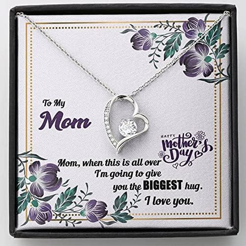 To My Mom Message Card Necklace, Gift for Mom, Forever Love Necklace, Mother's Day, Birthday, Christmas, Silver necklace, Jewelry for mom I am going to give you the biggest hug i love you