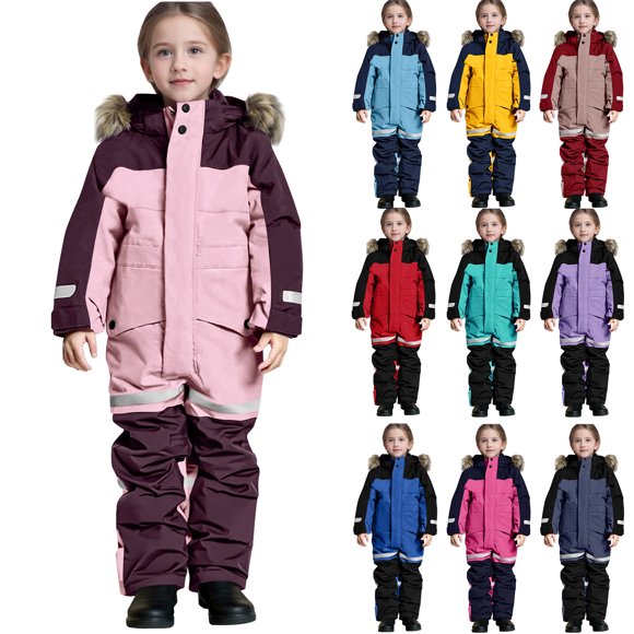 QATAINLAV Snow Suit for Kids Ski Suits Girls Boys One Piece Snowsuit Waterproof Windproof Winter Outdoor Overalls Snowboarding, Navy, 90
