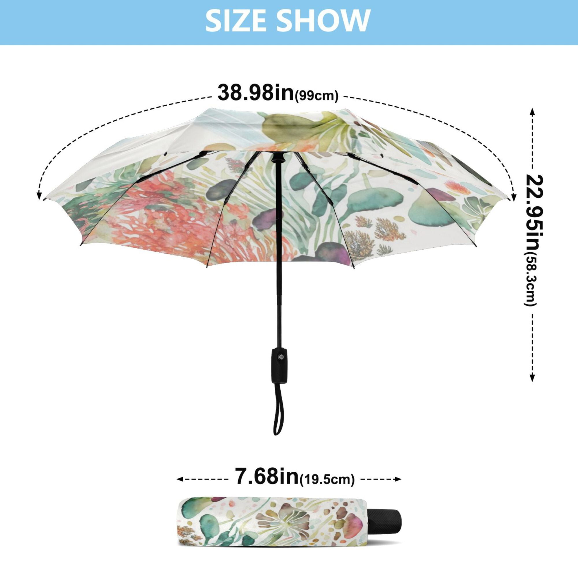 21" Inch Auto Open Close Folding Umbrella Windproof Waterproof Full Print 8-Rib Compact Travel Umbrella for Rainy Days Pondside Chandelier Fusang