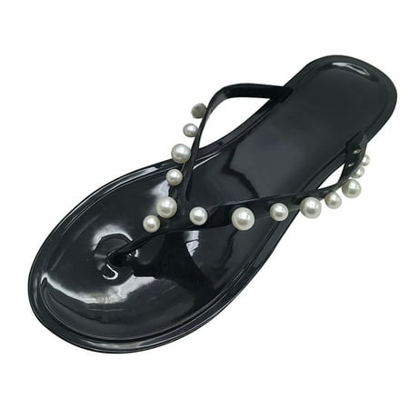 

iOPQO Women s slipper Womens Flip-Flops Non-Slip Breathable Flats Open Toe Shoes Light Casual Slippers Black 39