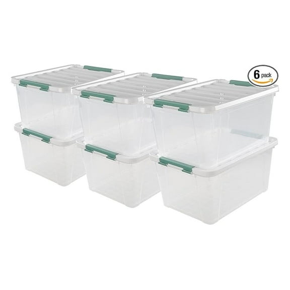 6-pack 36 Quarts Storage Boxes, Plastic Clear Latching Box Bins with Lids