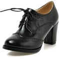 thumbnail image 1 of Women'sChunkyBlockHeelsOxfordsVintageWingtipBroguesRoundToeLace-upPumpsHighHeeledBootiesDressShoes, 1 of 5