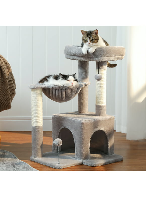 PAWZ Road Cat Tree 29.5" Sisal Cat Scratching Posts Tower Hammock Top Perch for Indoor Cats,Gray