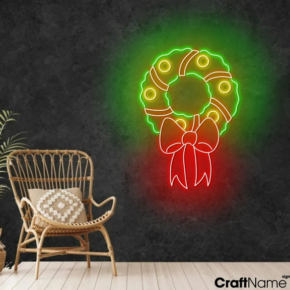 Craftnamesign Christmas Wreath Neon Light Up Sign For Merry Christmas Home Decor