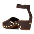 thumbnail image 2 of YDN Women Open Round Toe Cork Chunky Low Heels Nail Studded Platform Ankle Strap Sandals Comfortable Daily Dressy Shopping Shoes Size 4 Brown, 2 of 4