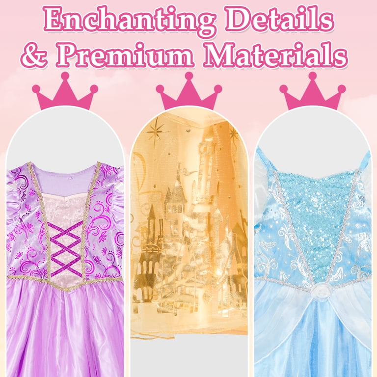 Toddler Girls Princess Dress Up Trunk, 6-Piece Fairy Tale Role Play Costume Set for Kids Birthday Party Sizes 4-6 Years Toddler Girls Princess Dress Up Trunk, 6-Piece Fairy Tale Role Play Costume Set for Kids Birthday Party Sizes 4-6 Years