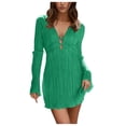 thumbnail image 1 of Vestido elegante de color liso con cinturón, mangas acampanadas y corte ajustado, vestido midi de fiesta, 1 of 6