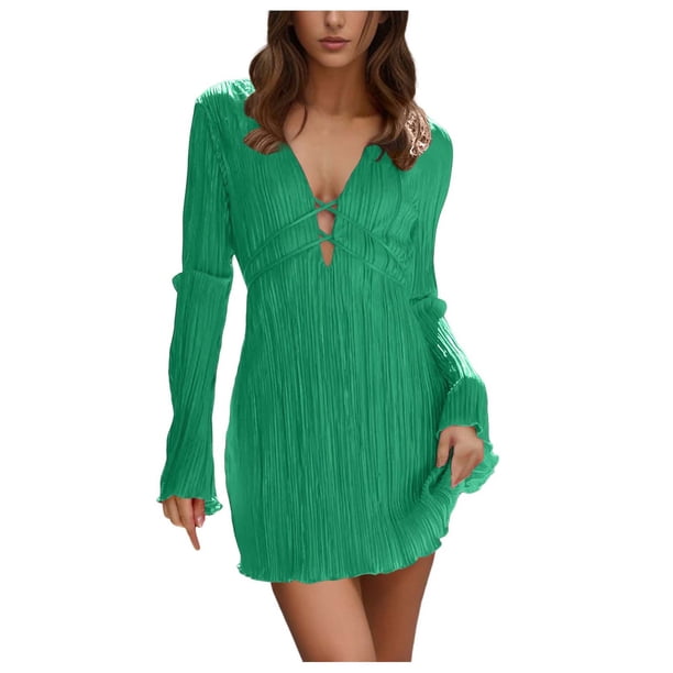 Vestido elegante de color liso con cinturón, mangas acampanadas y corte ajustado, vestido midi de fiesta
